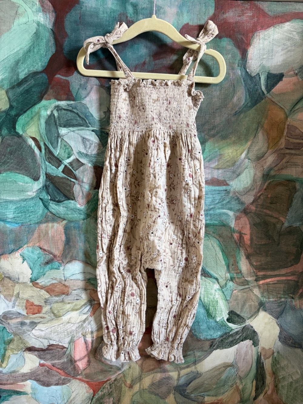 Rylee + Cru Cream Floral Smocked Jumpsuit